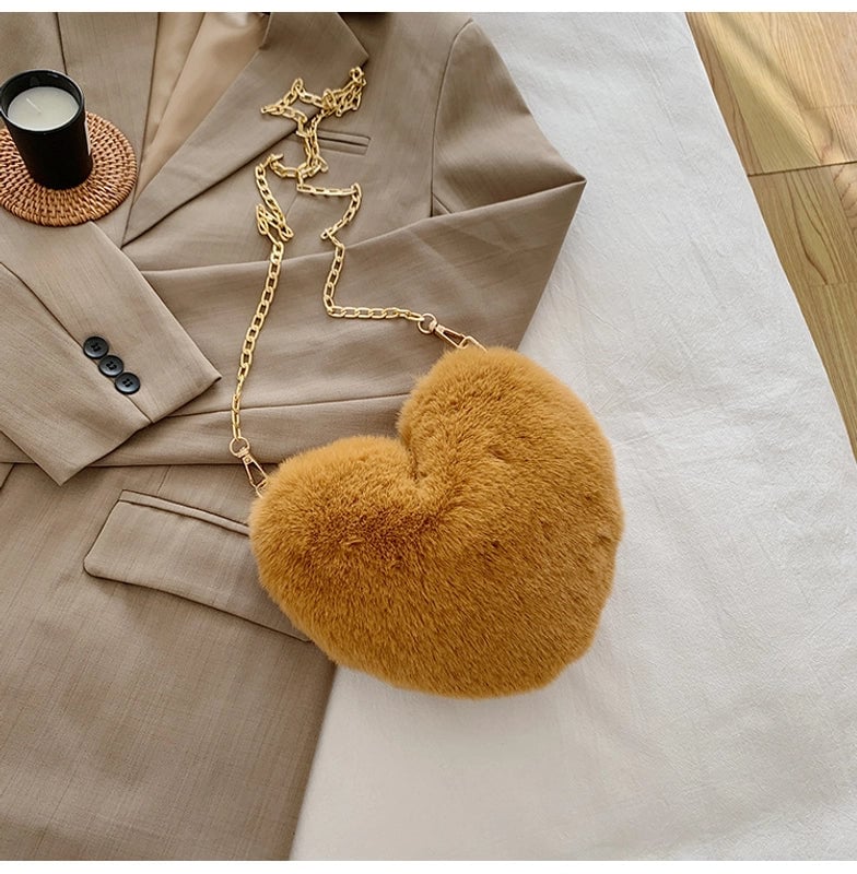 Women's Small Plush Solid Color Streetwear Heart-shaped Zipper Shoulder Bag Crossbody Bag