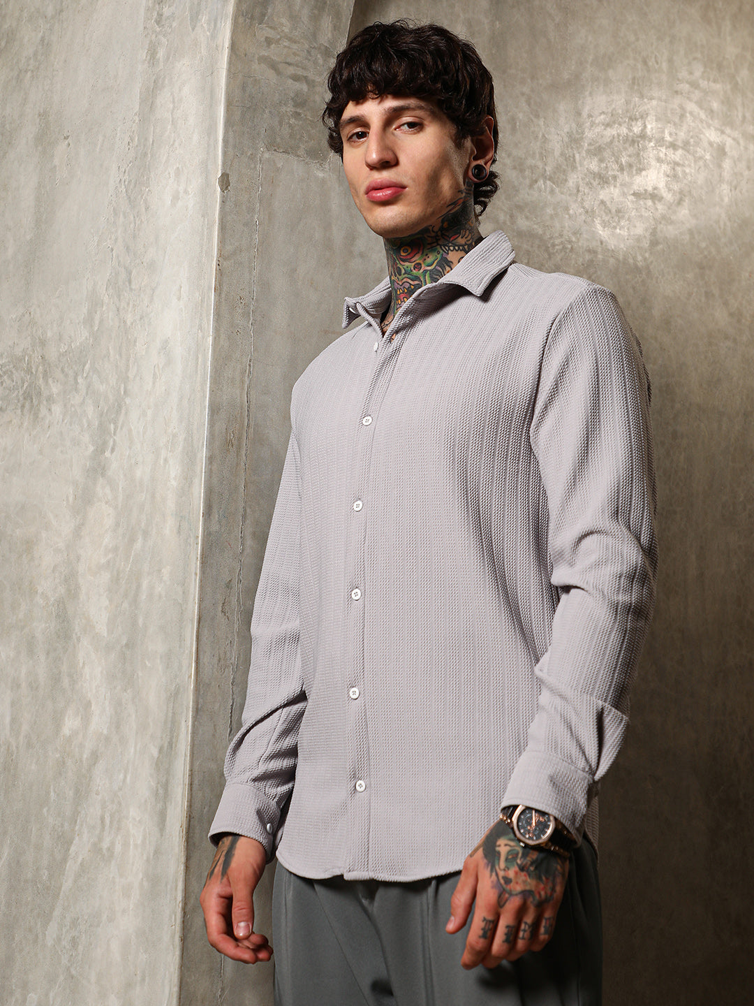 Chevron-Panel Tactile Shirt