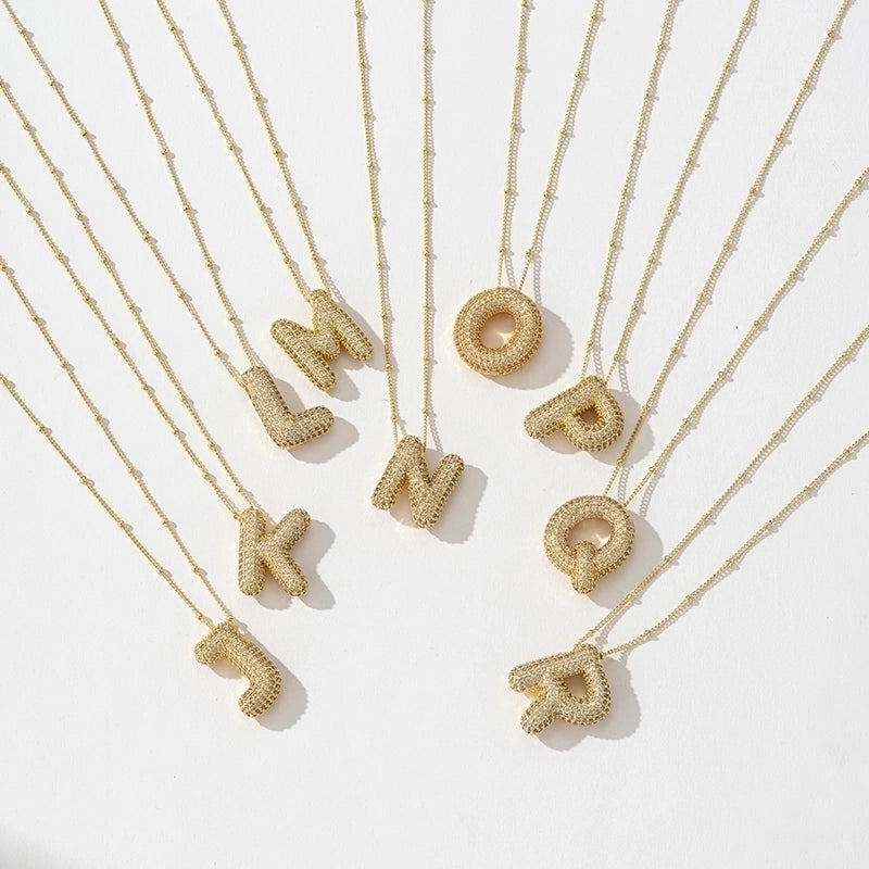 Copper Gold Plated Silver Plated IG Style Minimalist Plating Inlay Letter Zircon Pendant Necklace