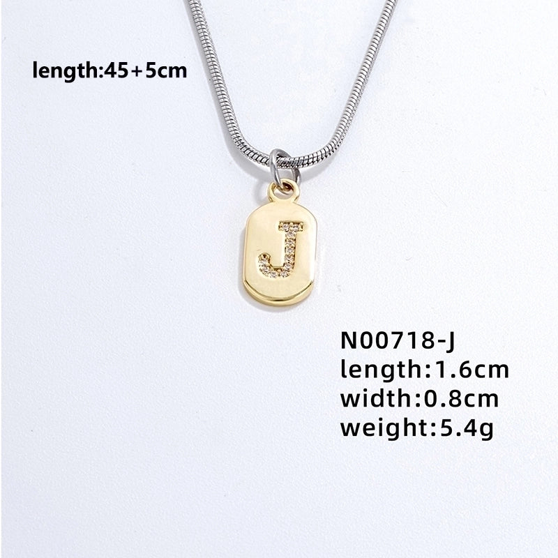 304 Stainless Steel Titanium Steel Gold Plated Minimalist Plating Chain Inlay Letter Zircon Pendant Necklace