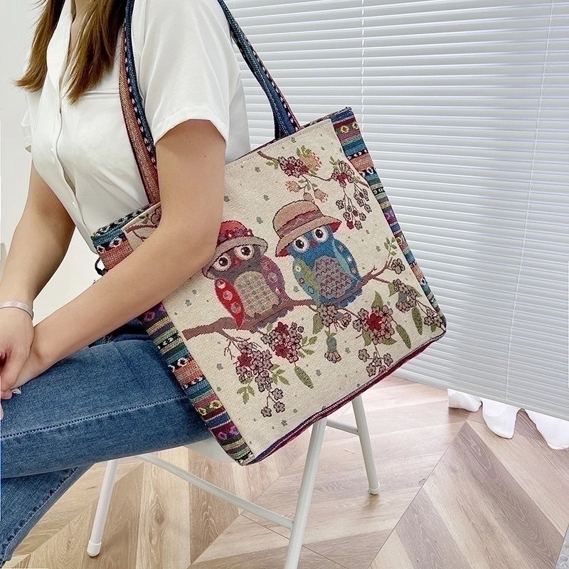 Women's Large Canvas Animal Cartoon Streetwear Square Zipper Handbag