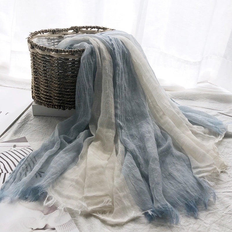 Unisex Sweet Color Block Polyester Long-staple Cotton Sewing Cotton Linen Scarves