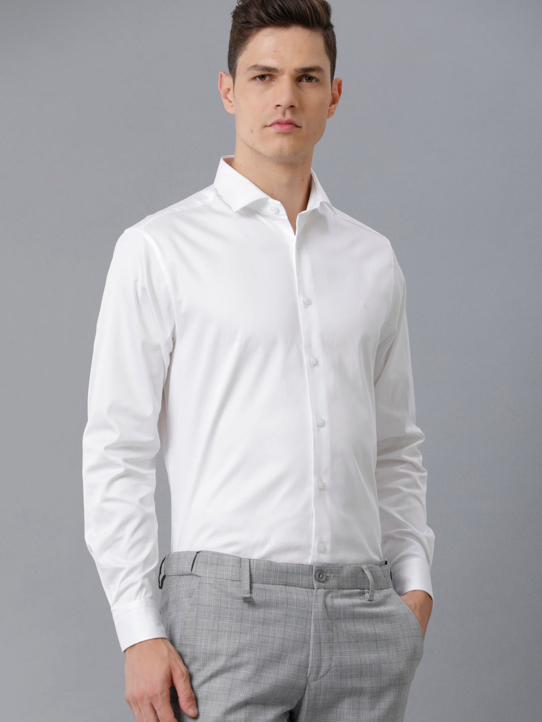 Mens Regular Fit Solid White Formal Linen Shirt (LUKE)