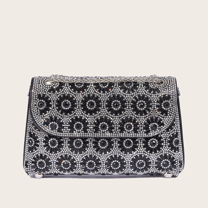 Silver Gold Black Pu Leather Flower Square Evening Bags