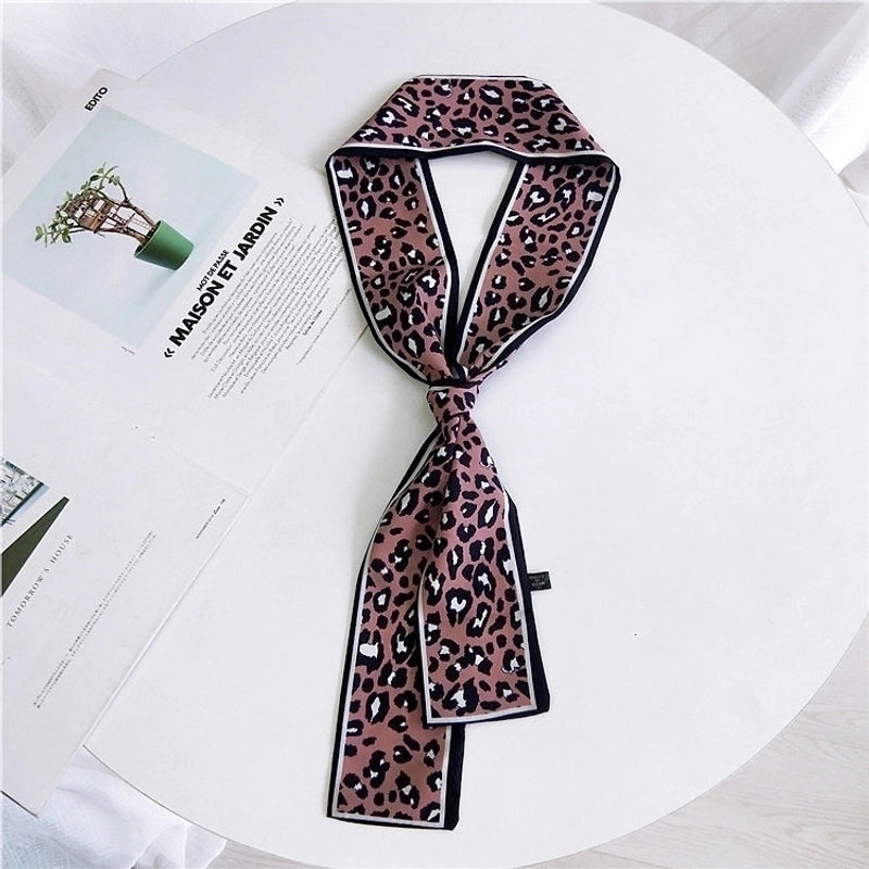Double-sided Leopard Print Boxer Small Scarf Women's Scarf New  Spring And Autumn All-match Wrist Strap Ribbon Hair Band Fashion