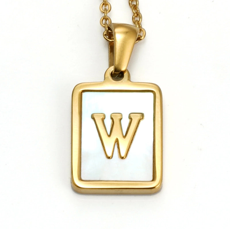 Elegant Round Letter Titanium Steel Inlaid Shell Necklace