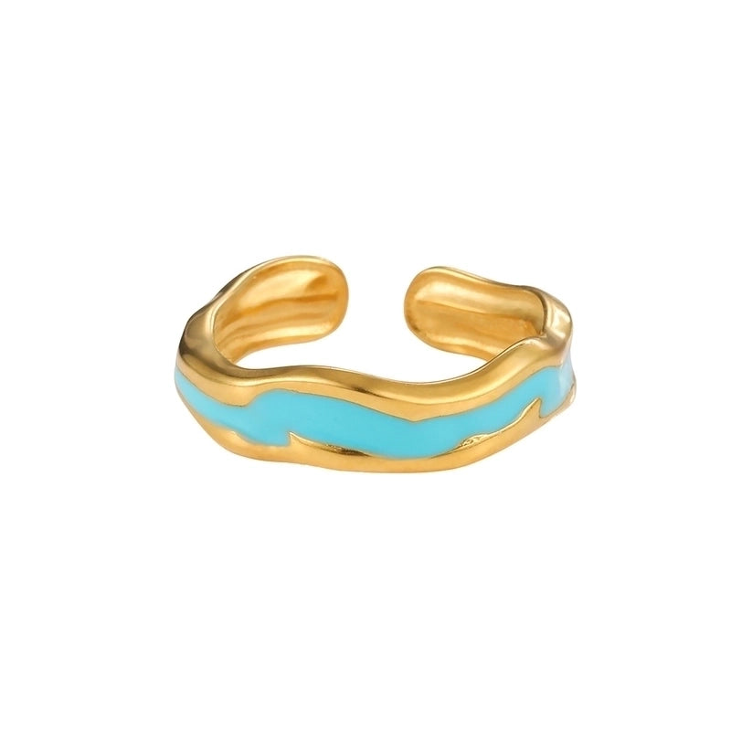 Vintage Style Color Block Stainless Steel 18K Gold Plated Plating Open Rings