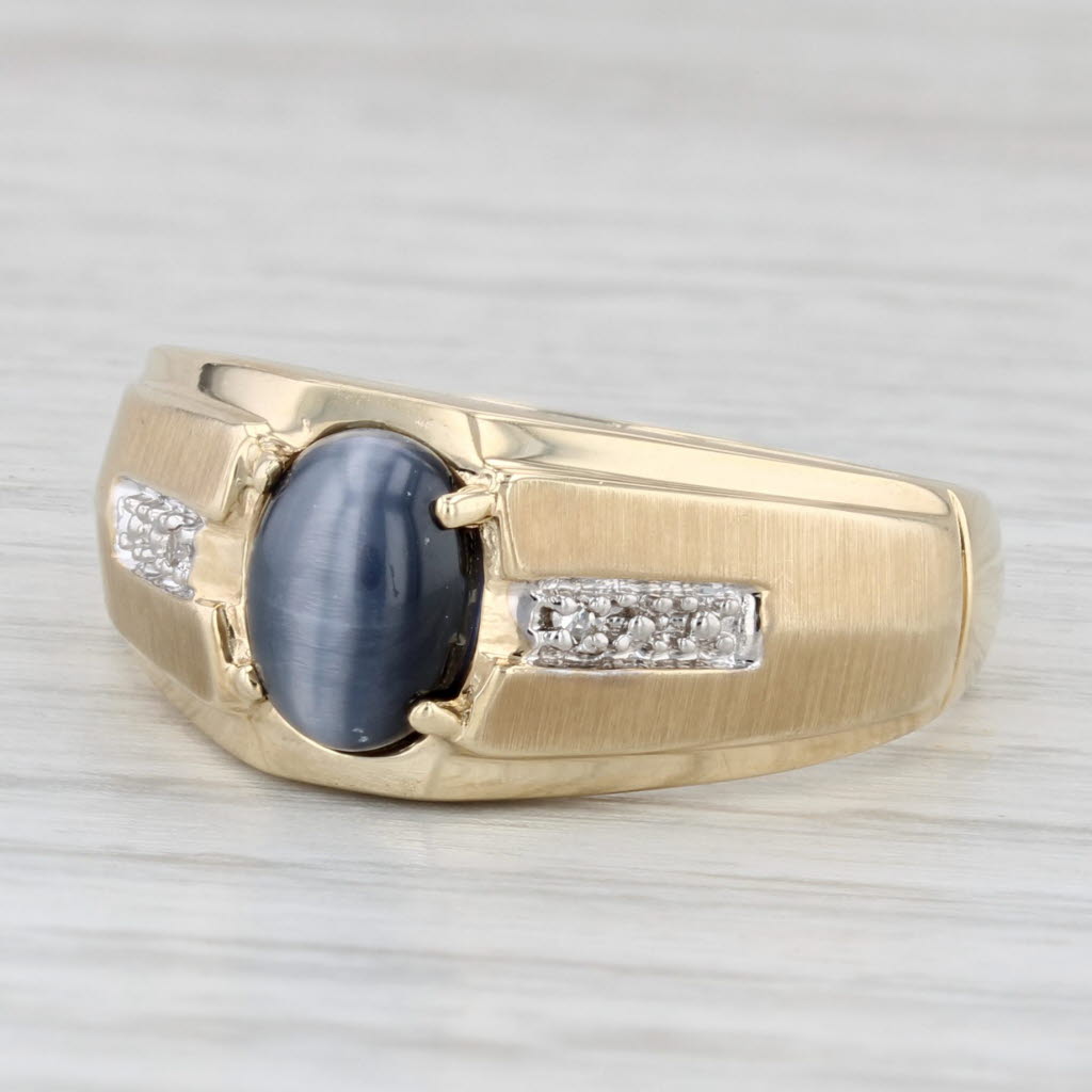Glass Cat's Eye Oval Cabochon Ring 10k Yellow Gold Size 11 Men's