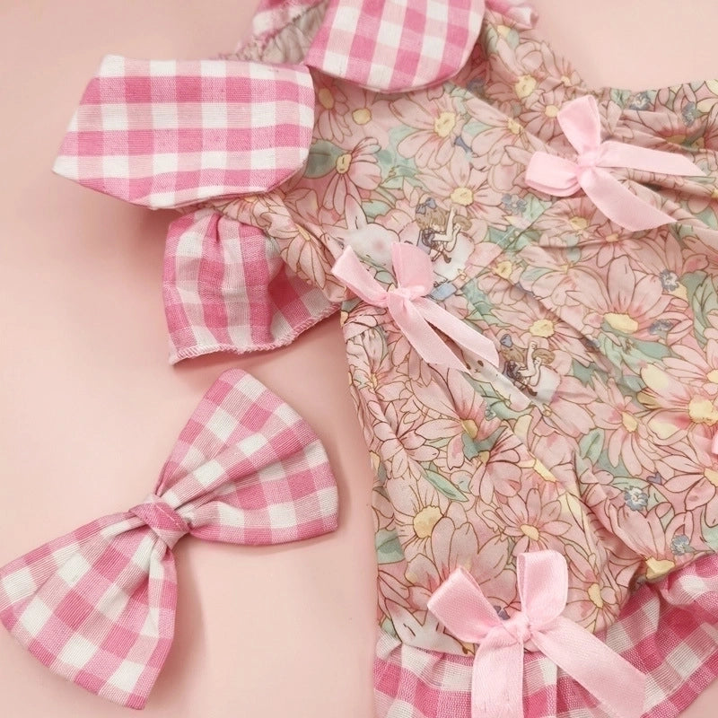 Sweet Cotton Plaid Bow Knot Pet Clothing