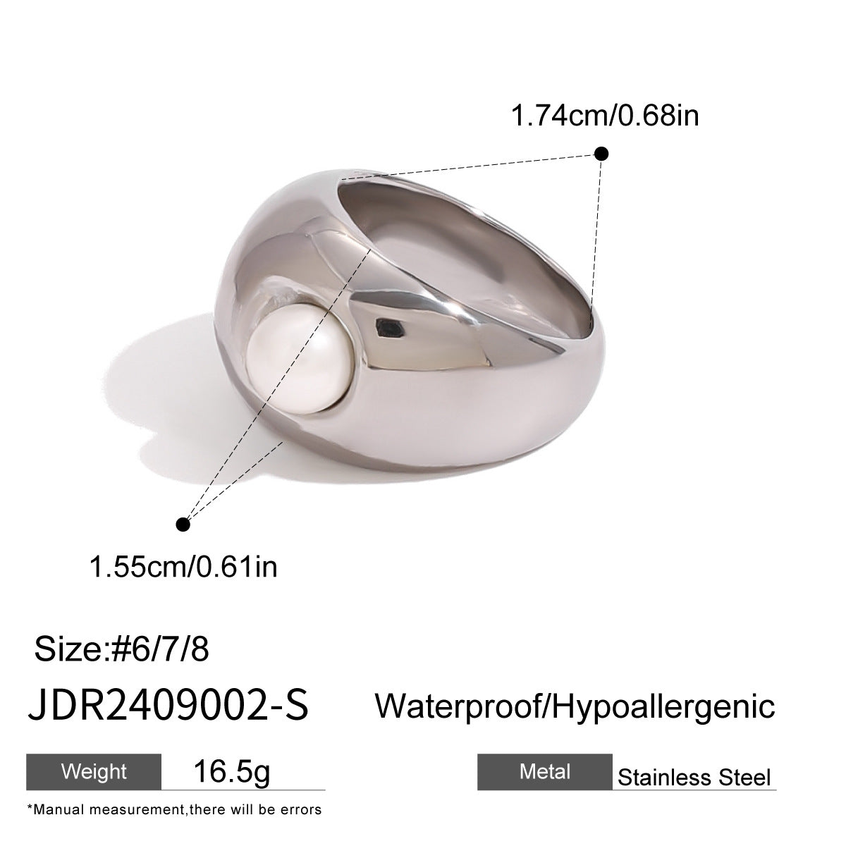 Vintage Stainless Steel Exaggerated Pearl Ring Ring Titanium Steel Bracelet Ring