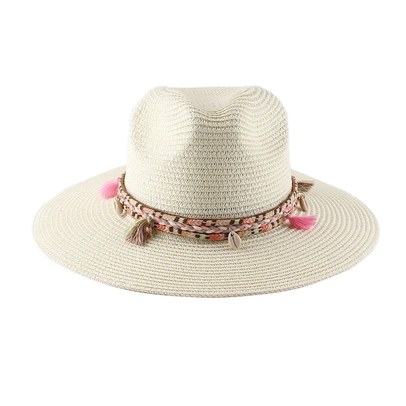 Unisex Retro Tassel Solid Color Fabric Shell Flat Eaves Fedora Hat