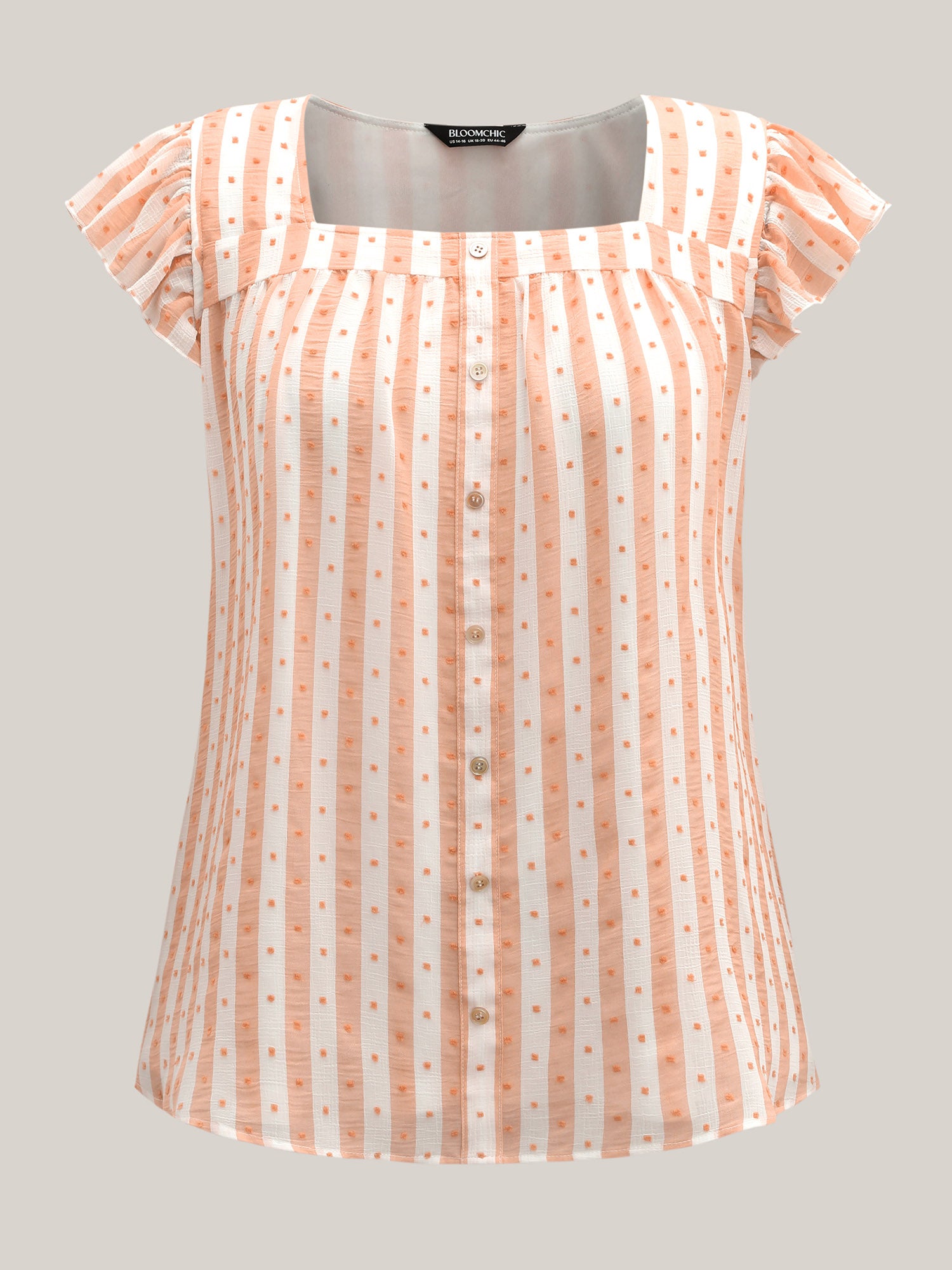 Textured Stripe Print Flutter Sleeve Blouse