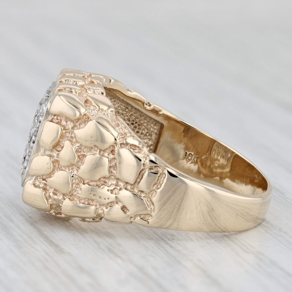 0.40ctw Pave Diamond Gold Nugget Ring 10k Yellow Gold Size 9.75 Men's