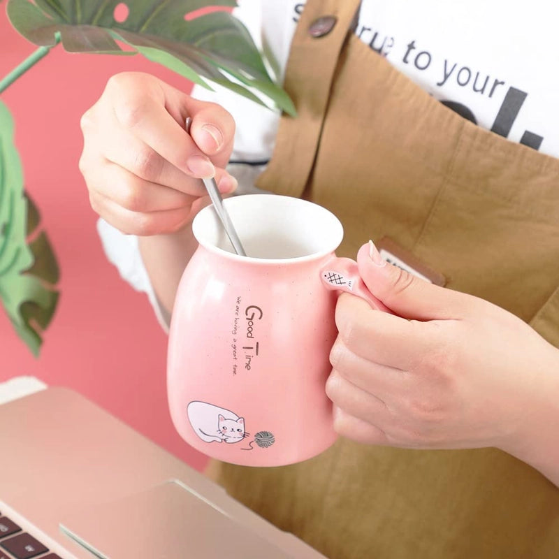 Cartoon Couple Cute Cat Ceramic Water Cup Super Cute Cat Lid Spoon Coffee Cup Breakfast Milk Gift Mug