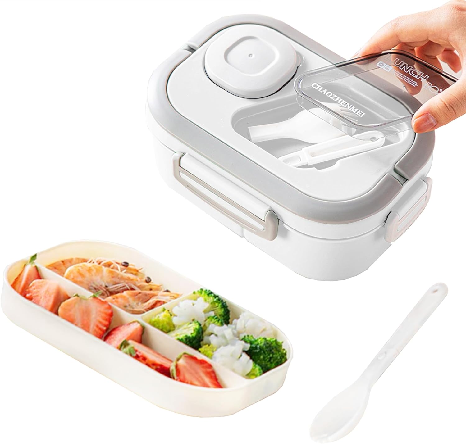 Bento Lunch Box. Salad Container. Bento-Style Tray For Toppings. Container For Dressings. And Built-In Reusable Fork And Knife