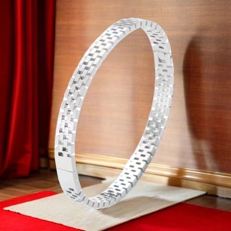 Retro Round Titanium Steel Inlay Zircon Bangle