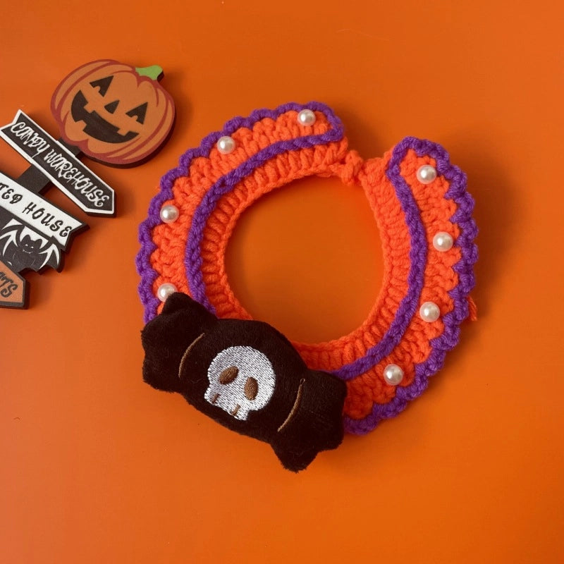 Hot Halloween Pet Wool Collar Dogs And Cats Funny Knitted Hat Spider Pumpkin Scarf