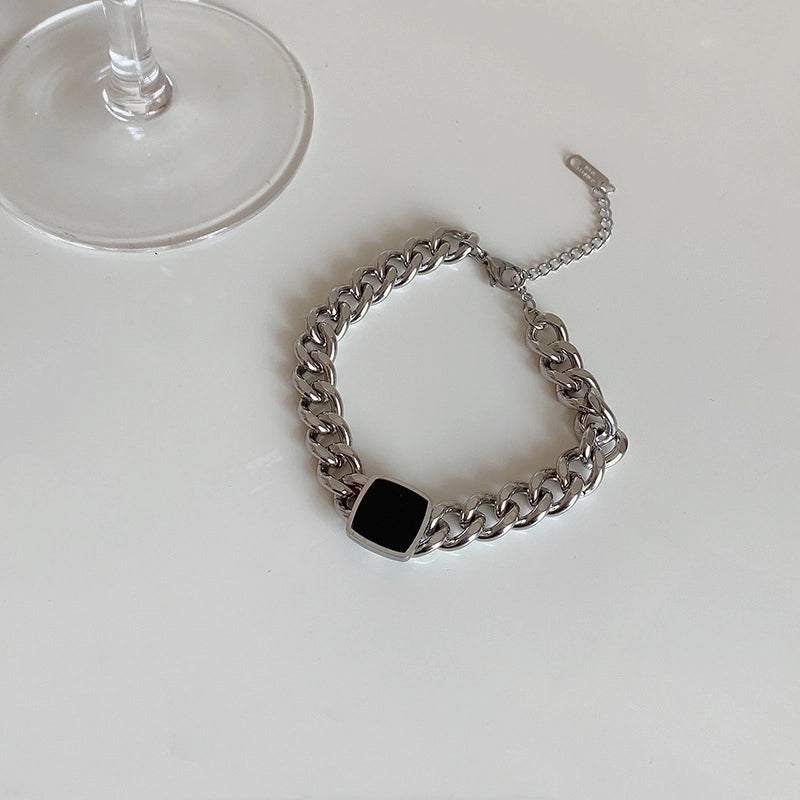 Fashion Square Titanium Steel Inlay Artificial Gemstones Rings Bracelets Necklace