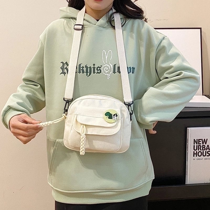 Women's Small Canvas Solid Color Basic Zipper Shoulder Bag