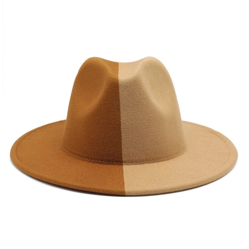 New Yin And Yang Double Color Matching Men's And Women's Woolen Felt Hat Autumn And Winter Fashion Flat Brim Jazz Hat 02