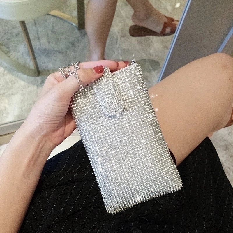 Women's Rhinestone Solid Color Streetwear Magnetic Buckle Crossbody Bag