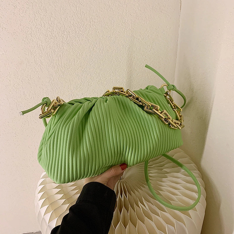 Casual Solid Color Folds Single Shoulder Cross-body Thick Chain Handbags