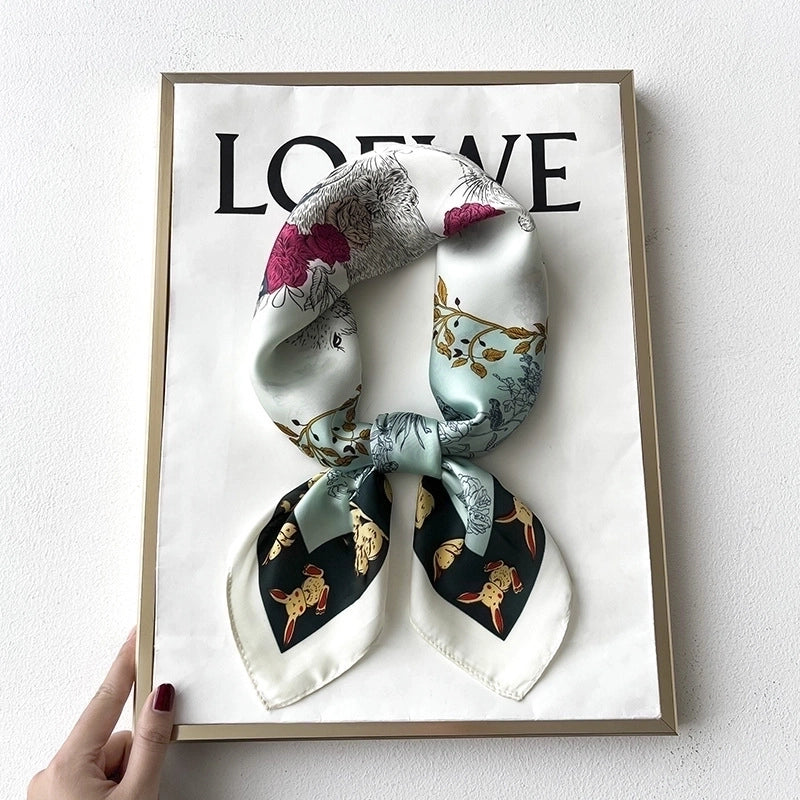 Women's Elegant Minimalist Flower Satin Printing Silk Scarf