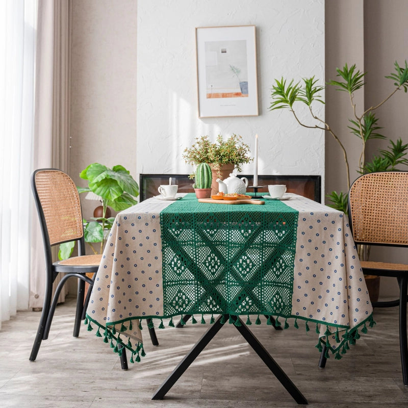 Yiqiqiyun Tablecloth White Plain Contrast Color Hollow Stitching Small Fresh Table Cloth Restaurant Tablecloth