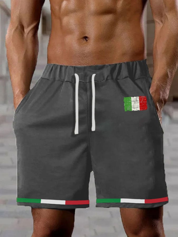 Men's Italian Flag Printed Casual Shorts