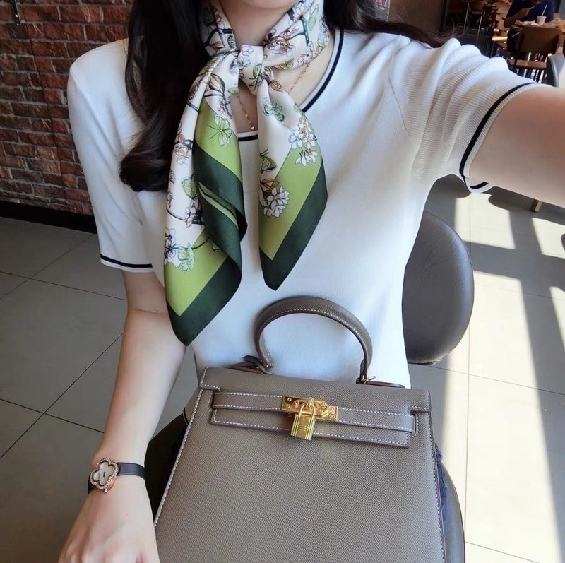 Women's Casual Sweet Letter Stripe Flower Satin Printing Silk Scarf