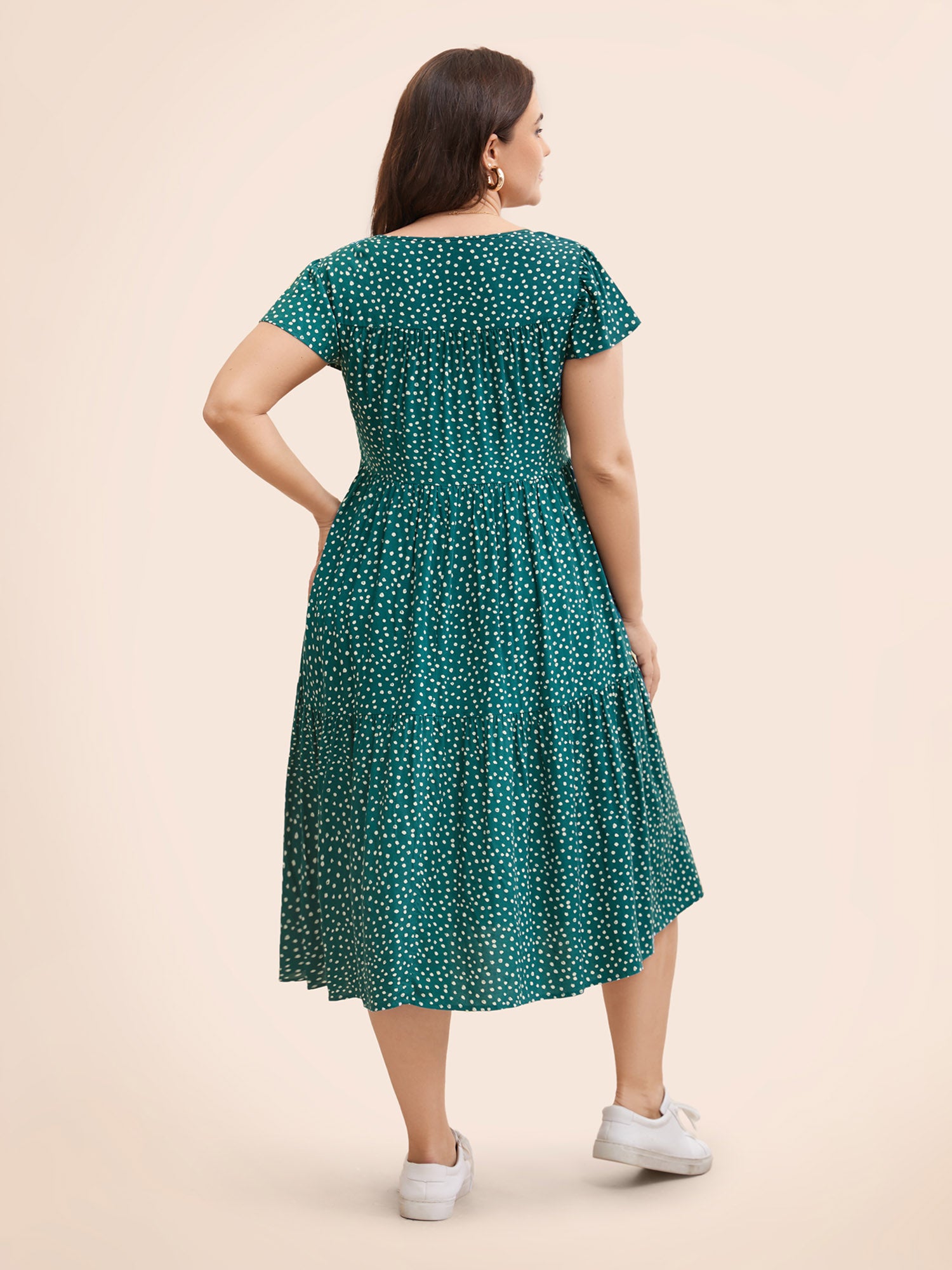 Polka Dot Pocket Cap Sleeve Gathered  Layered Dress