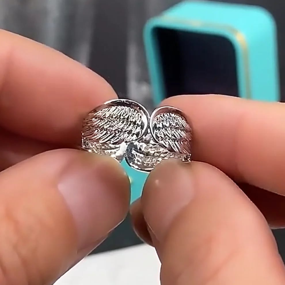 Sterling silver Angel Wings Feather Ring💕Protect you to bring you happiness