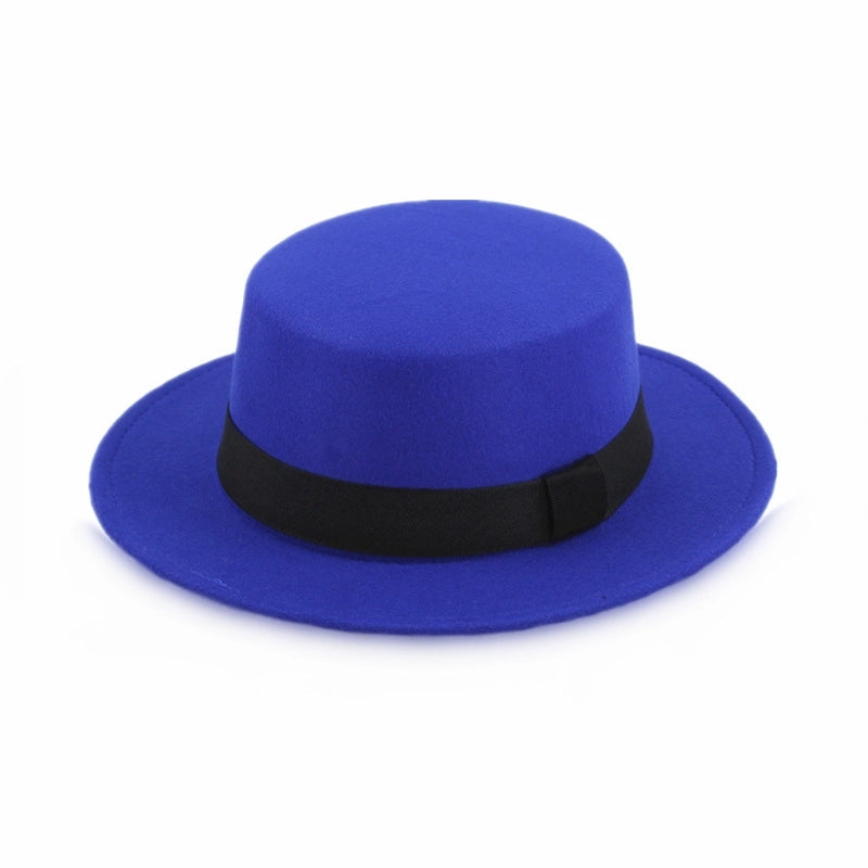 Hat Women's  Woolen Top Hat Autumn And Winter Black Vintage Gentleman  Flat Top Bow Top Hat Felt Hat