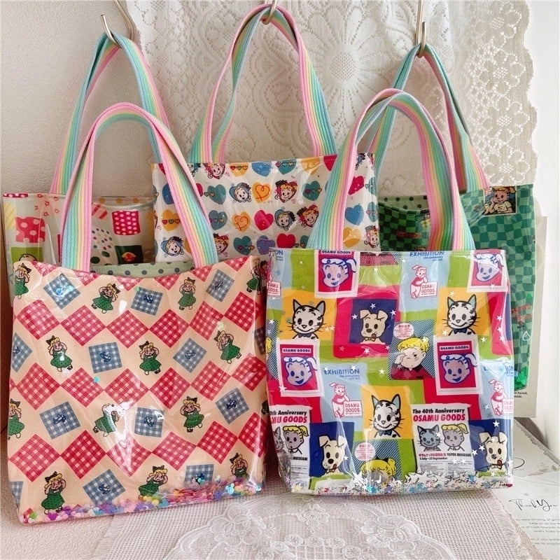 Women's Large Cotton Cartoon Preppy Style Classic Style Square Open Shoulder Bag