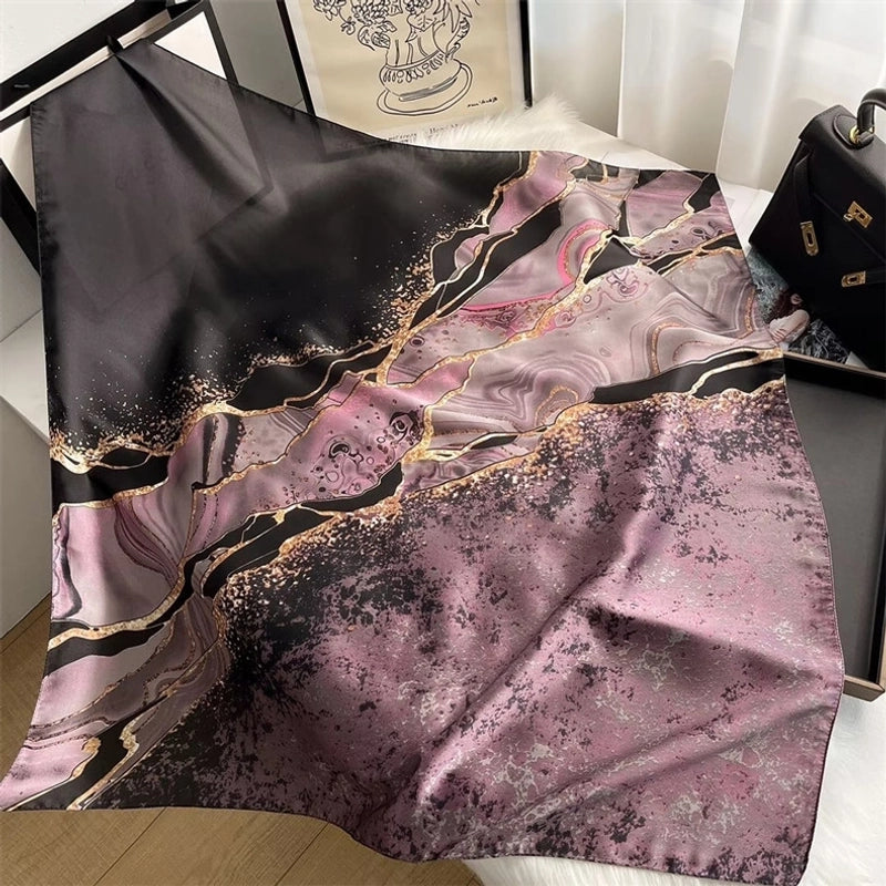 Women's Elegant Sweet Color Block Satin Printing Flowers Silk Scarf