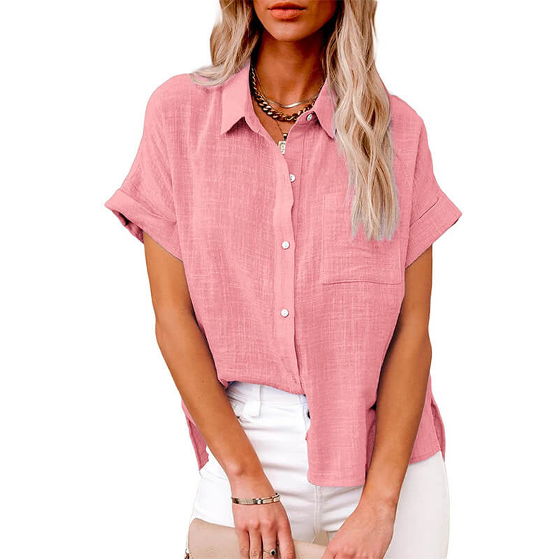 Solid color linen casual loose shirt short sleeve