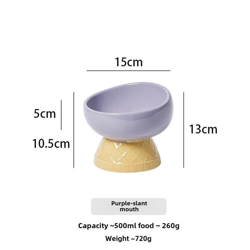 Cat Bowl Ceramic Protective Cervical Spine Drinking Bowl Pet Supplies Cute Oblique Mouth Anti-knock Dog Rice Bowl Cat Food Bowl