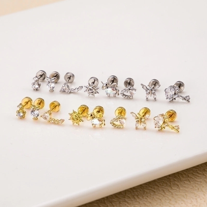 1 Piece Ear Cartilage Rings & Studs Fashion Heart Shape Owl Butterfly Copper Plating Inlay Zircon