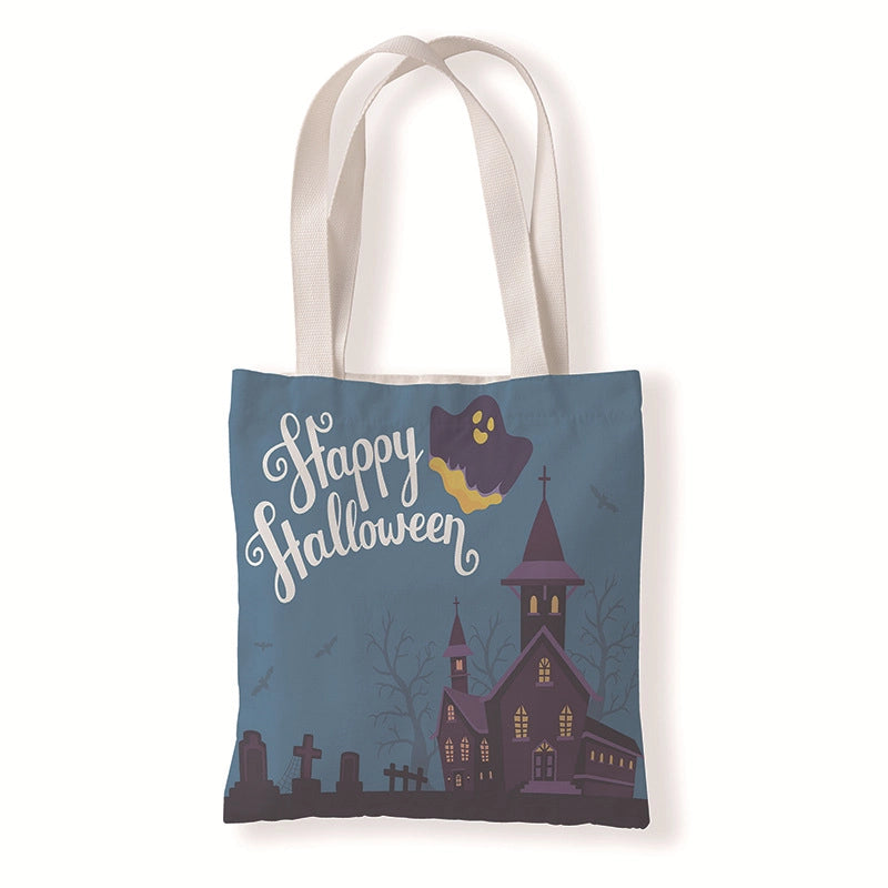 Halloween Women's Medium Canvas Pumpkin Letter Elegant Streetwear Square Open Canvas Bag
