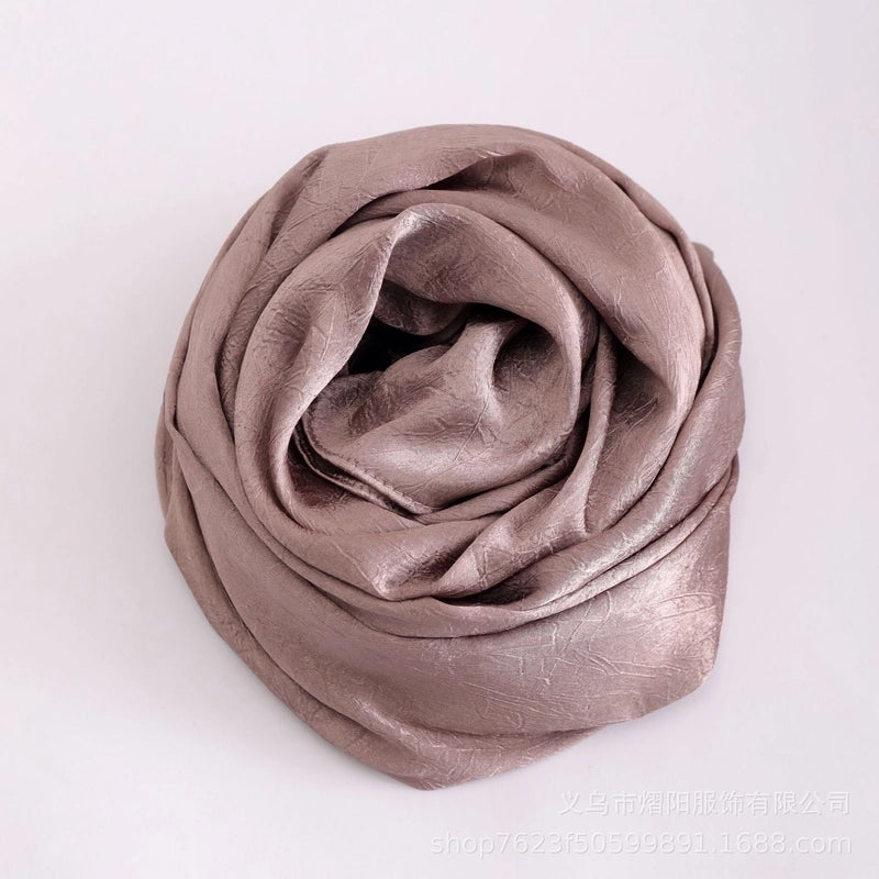 Spring And Summer New Bark Wrinkle Satin Scarf High-end Satin Wrinkle Long Scarf Ethnic Scarf Silk Scarf Shawl
