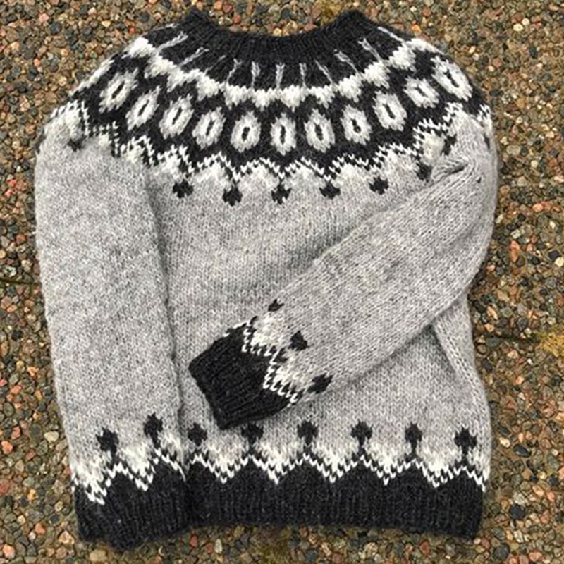 Icelandic Vintage Warmth Knit Jacquard Crew Neck SweaterUnisex