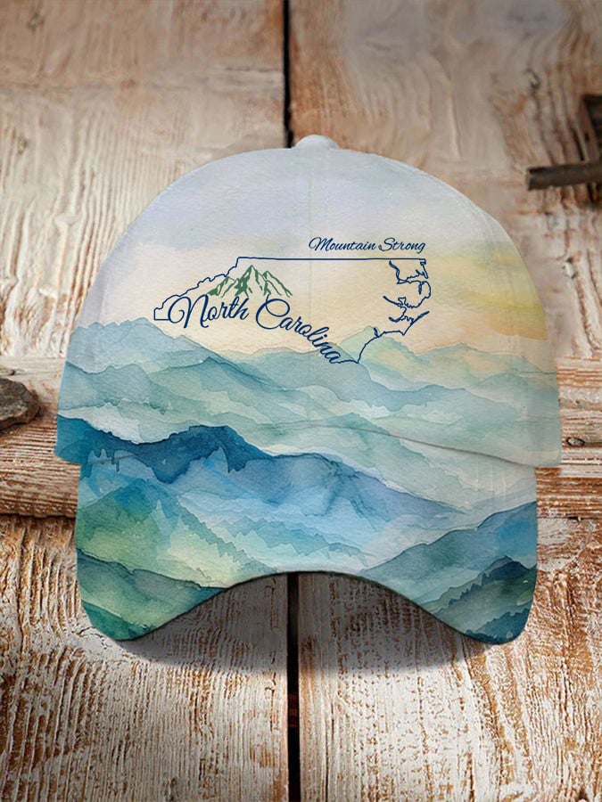 North Carolina Together Mountain Strong Watercolor Art Unisex Hat