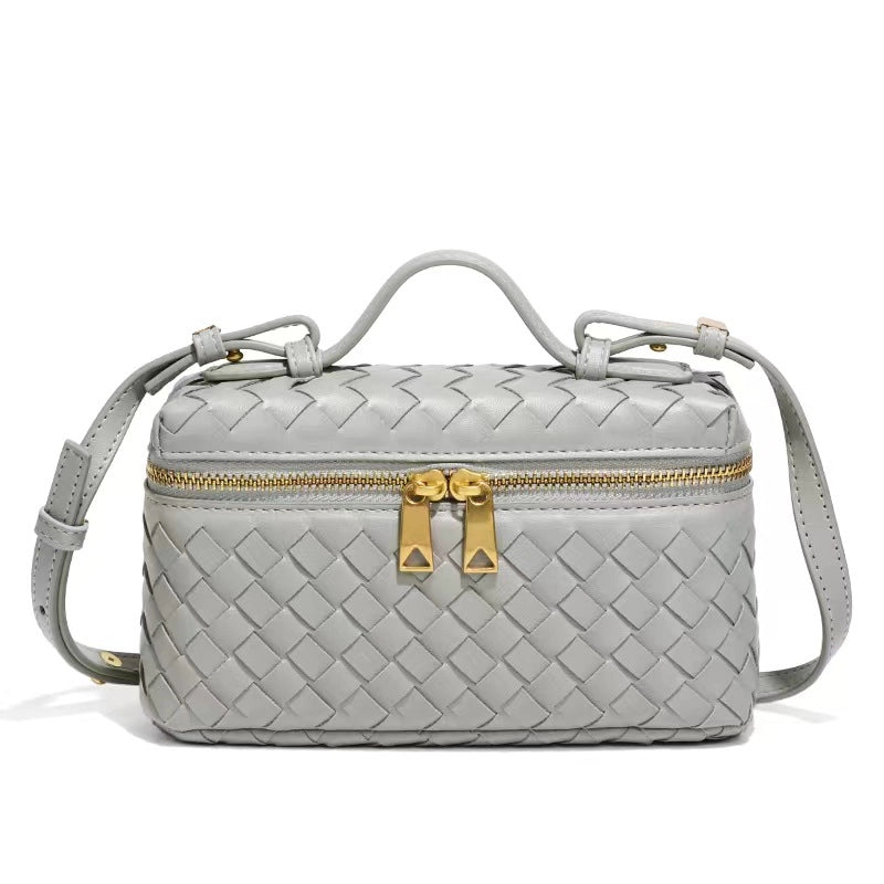 Women's PU Solid Color Classic Style Streetwear Weave Square Zipper Shoulder Bag Handbag