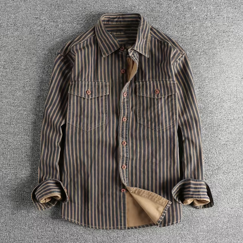 Vintage Blend Striped Lapel Long Sleeve Shirt