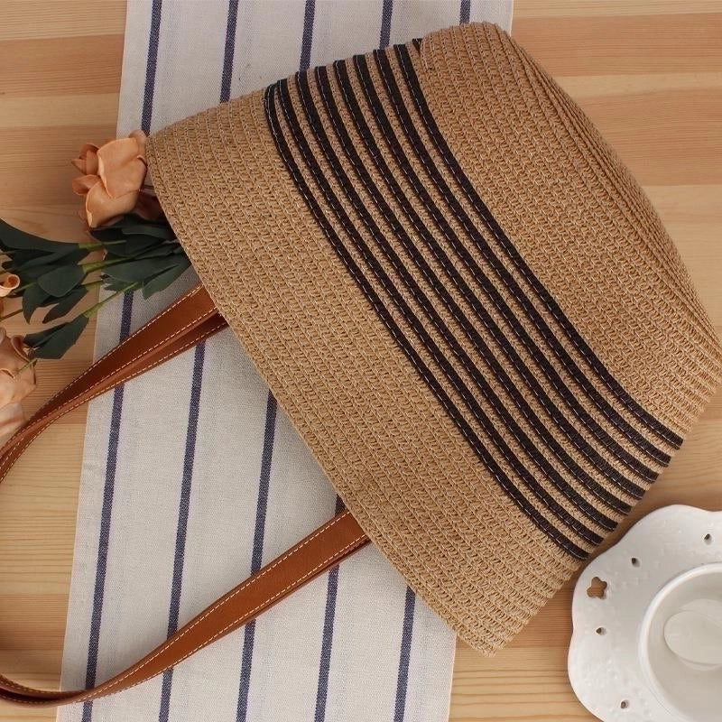 Women's Small Straw Color Block Streetwear Shell Zipper Underarm Bag