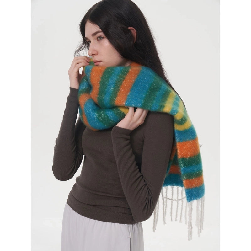 Women's Elegant Basic Color Block Polyester Tassel Scarf