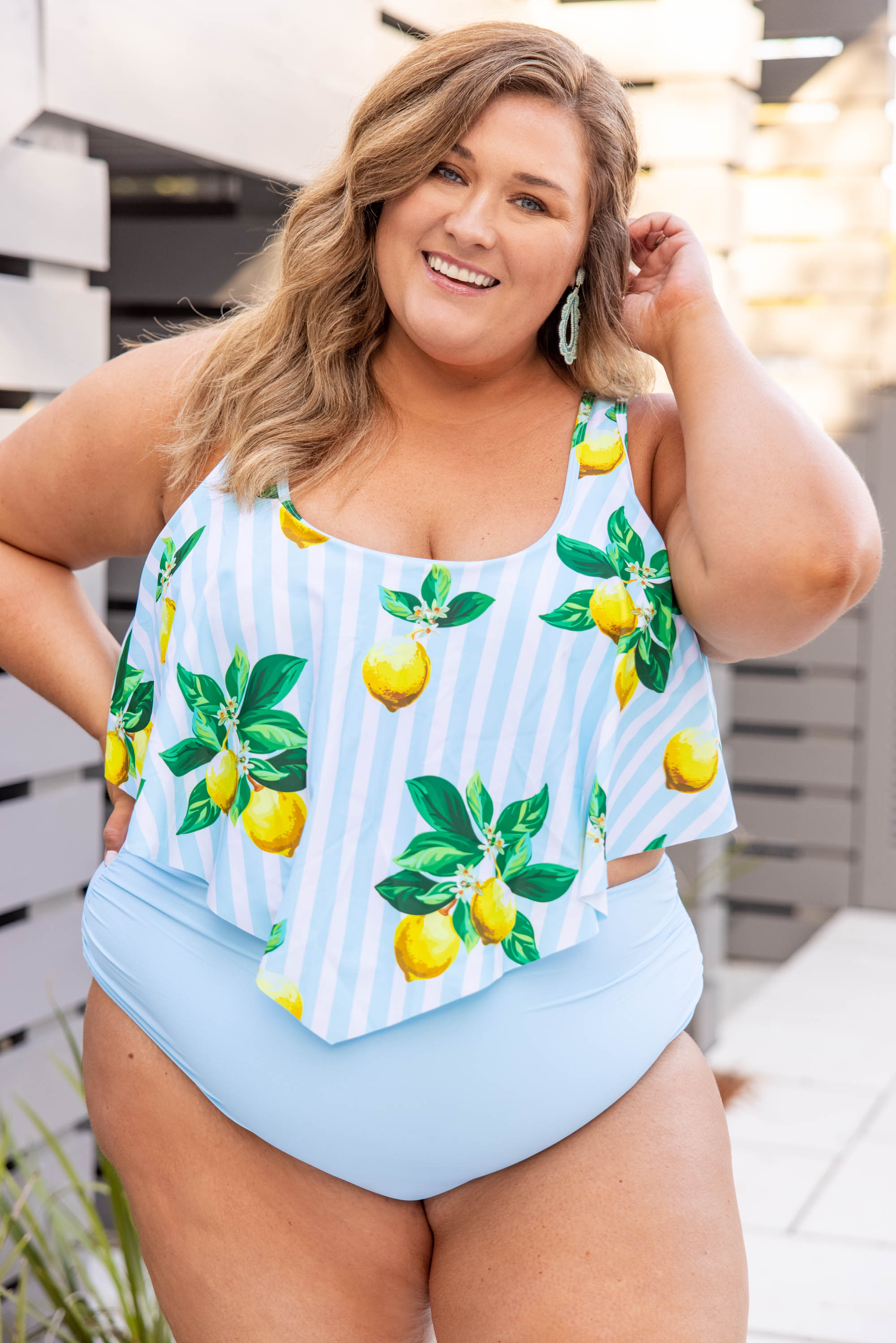 Sunny Business Swim Top. Lemon Print