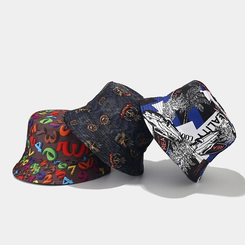 Unisex Fashion Number Leaves Lattice Printing Wide Eaves Bucket Hat