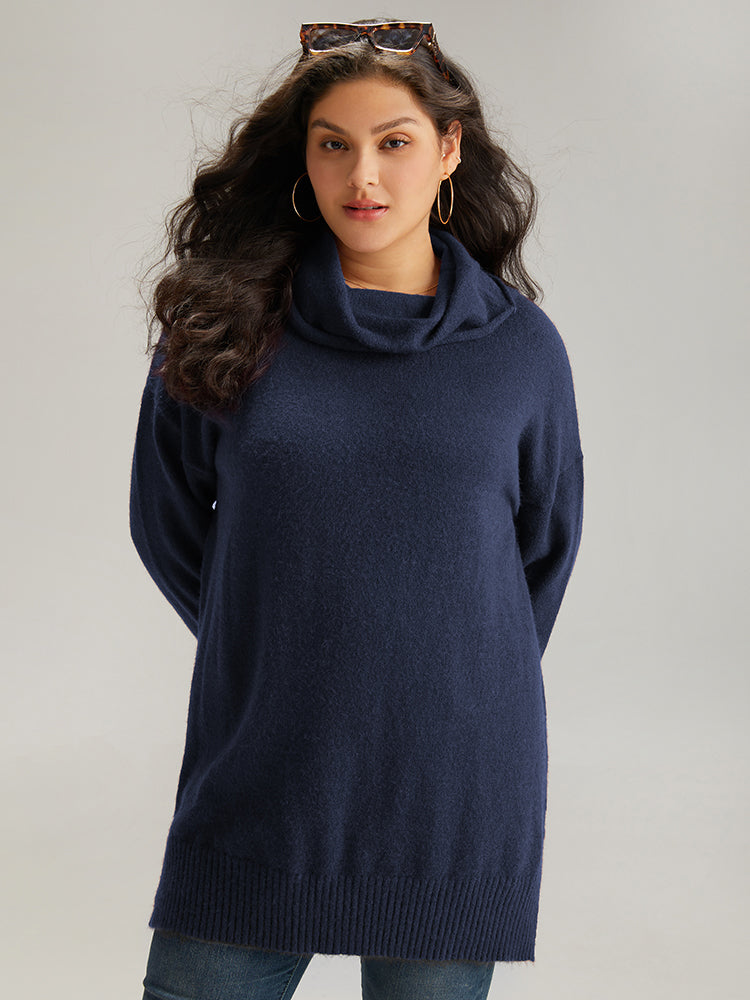 Anti-Pilling Split Side Turtle Neck Pullover
