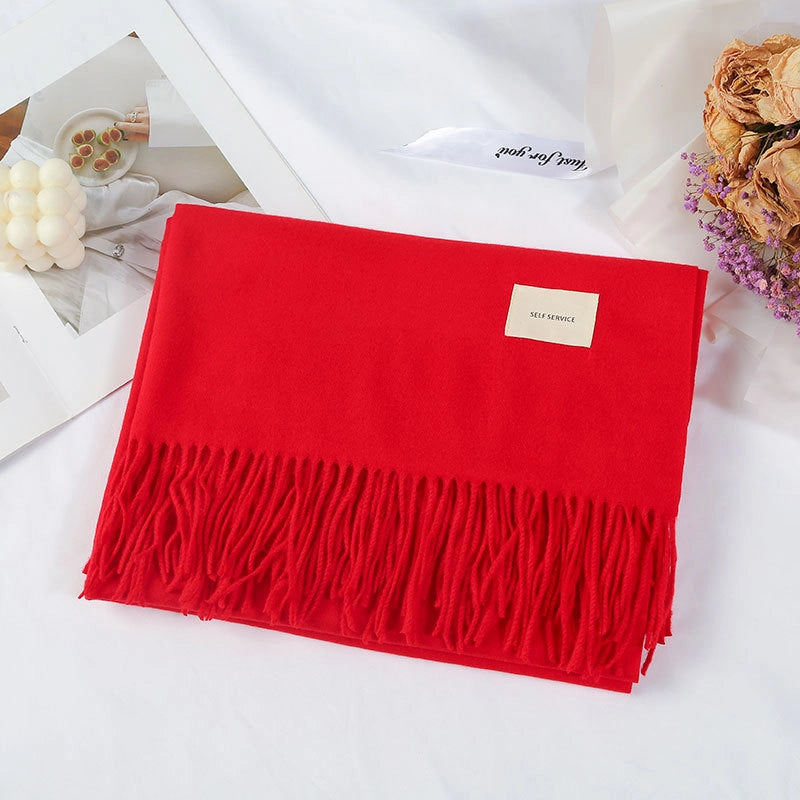 Women's Minimalist Solid Color Polyester Tassel Scarf